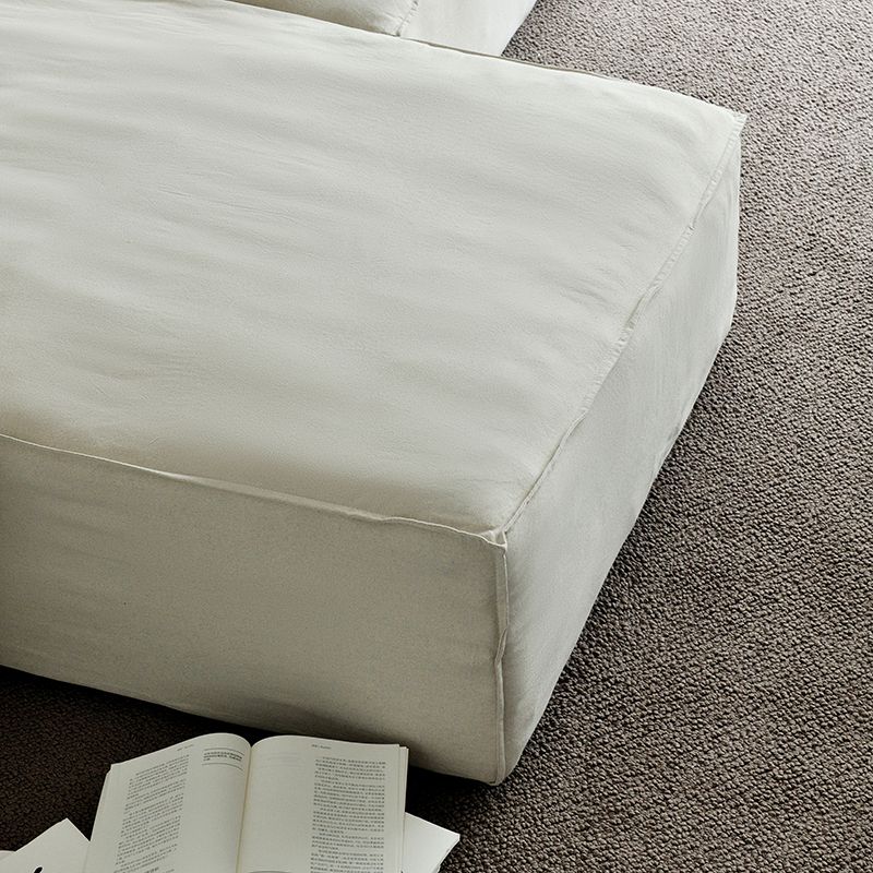 Cotton Blend Square Arm Sectional Sofa 25.6"High Cushion Back Sofa,White