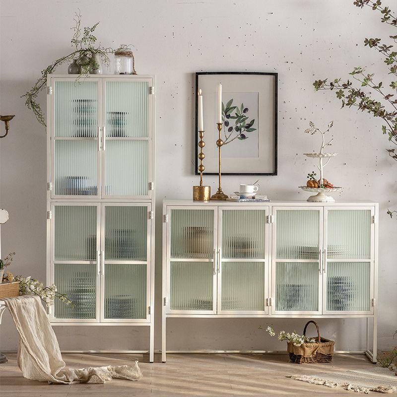 Industrial Metal Cabinet in White Distressed Chest with Glass Paned Clearhalo 'Cabinets & Chests' 'cabinets_chests' 'furn' 'furn_cabinets_chests' 'Furniture' 'Living Room Furniture' 1200x1200_135ab561-da16-4bf5-b872-a11207de207a
