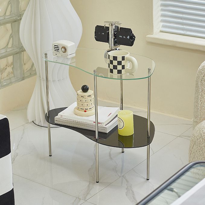 Modern Gambe in vetro 4 gambe a doppio livello tavolino accento a forma naturale