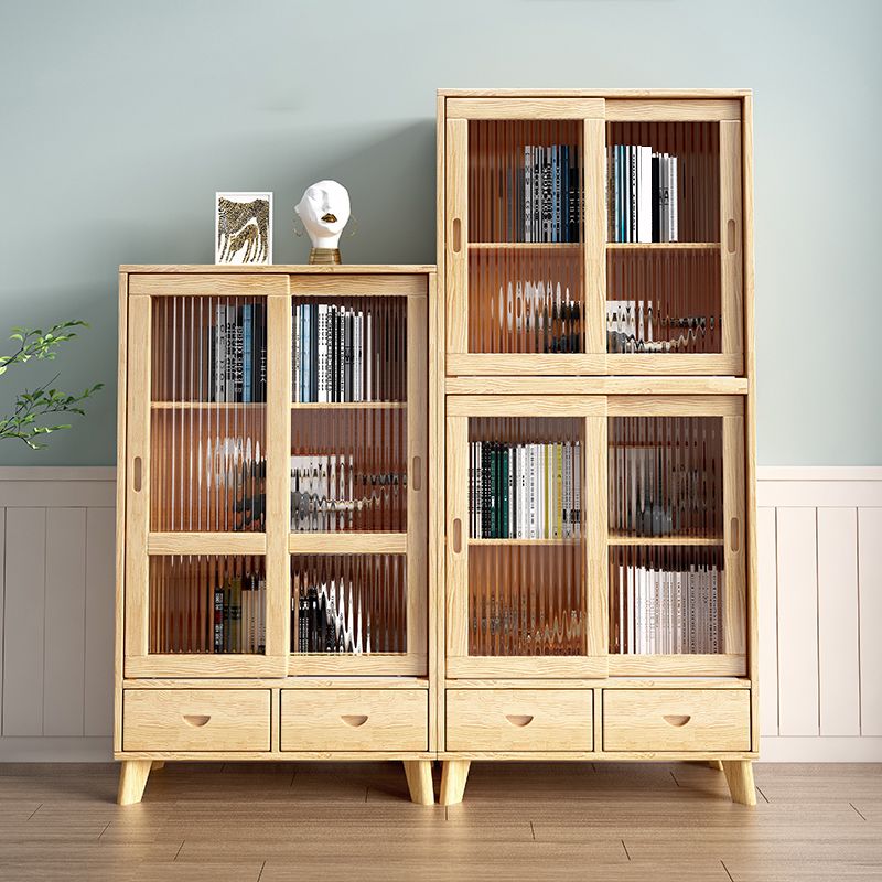 31.5'"l Natural Wooden Cabinet, Rectangle Glass Paned Accent Cabinet