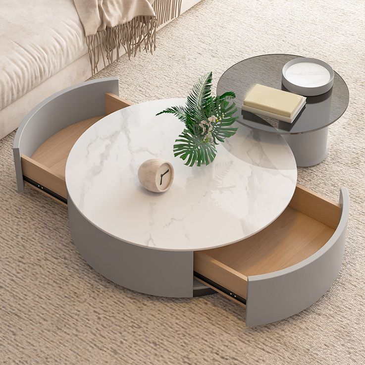 Drum Coffee Table Contemporary Stone Cocktail Table with 2 Storage Drawers Clearhalo 'Coffee & Accent Tables' 'Coffee Tables' 'coffee_tables' 'furn' 'furn_coffee_tables' 'Furniture' 'Living Room Furniture' 1200x1200_1366818c-77f2-45ec-9926-5ce3c189cc14