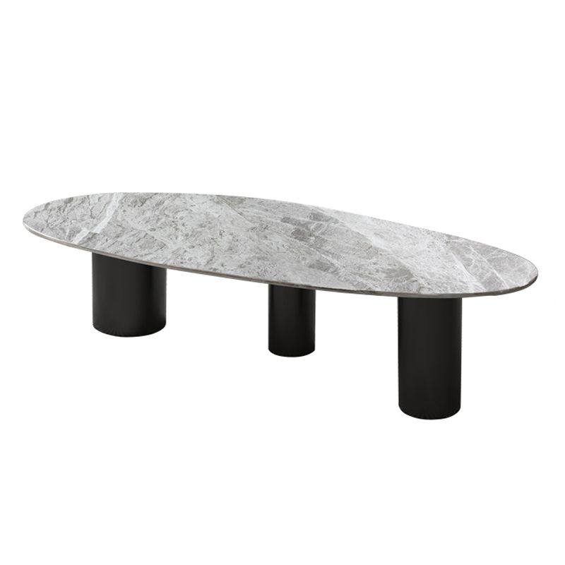 Lujosa mesa de centro de piedra elíptica de 3 patas en blanco/gris