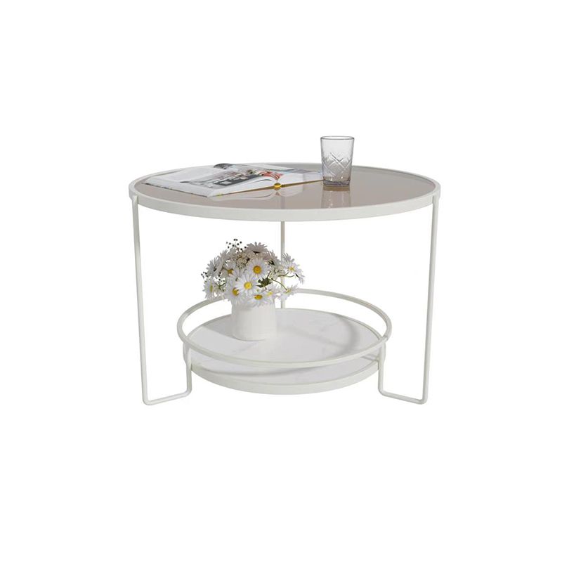 Round Cocktail Table Glass Top Single Coffee Table with Shelf Clearhalo 'Coffee & Accent Tables' 'Coffee Tables' 'coffee_tables' 'furn' 'furn_coffee_tables' 'Furniture' 'Living Room Furniture' 1200x1200_1369dd9d-10e5-4c5b-910f-dcceaf182f70