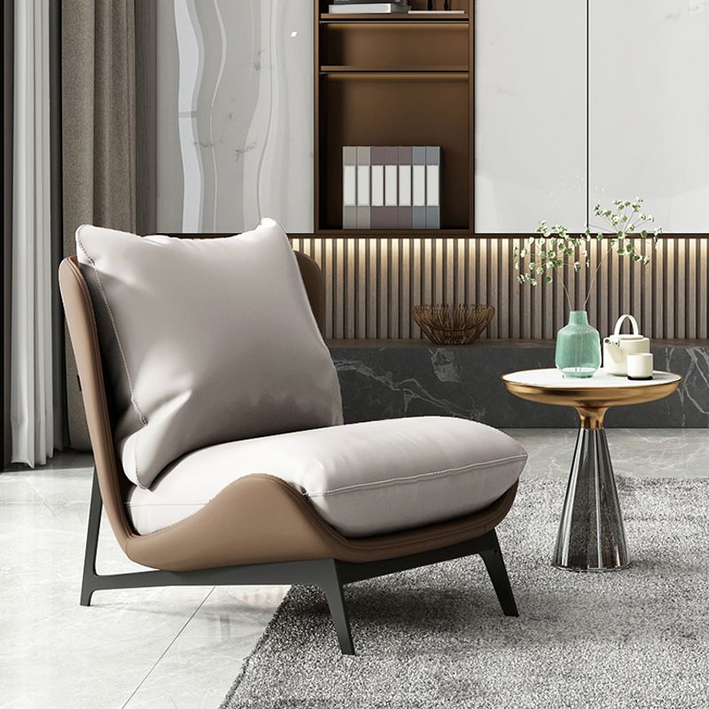 Mid-century Modern Leather Slipper Accent Chair Pillow Back Armless Chair Clearhalo 'Accent Chairs' 'accent_chairs' 'Chairs & Seating' 'furn' 'furn_accent_chairs' 'Furniture' 'Living Room Furniture' 1200x1200_136dc671-388d-4491-94bd-fedd2b19b855