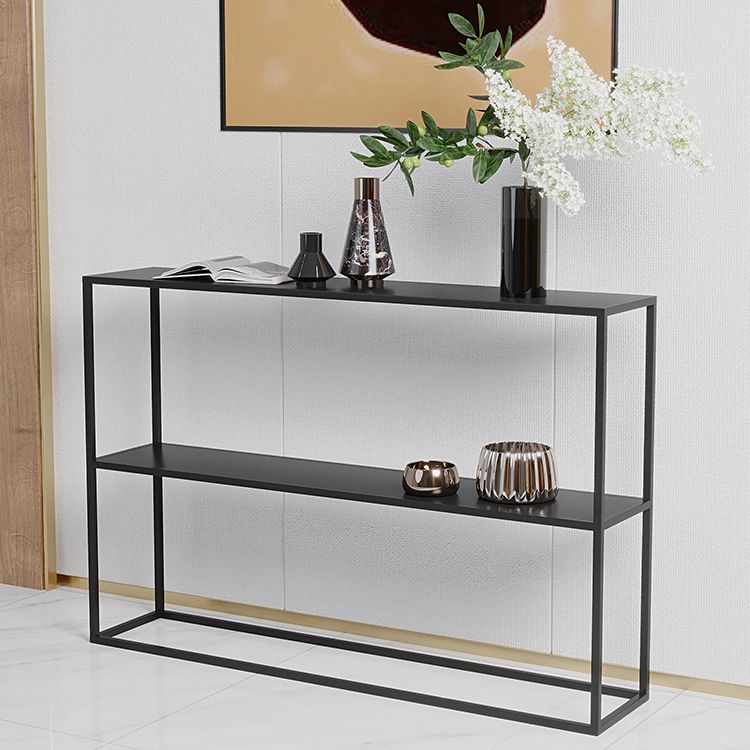 Modern Console Accent Table Antique Finish Rectangle Console Sofa Table in Metal Clearhalo 'Console Tables' 'console_tables' 'Entry & Mudroom Furniture' 'furn' 'furn_console_tables' 'Furniture' 1200x1200_136e171b-6a6f-4e2c-9726-ba599b8fc976
