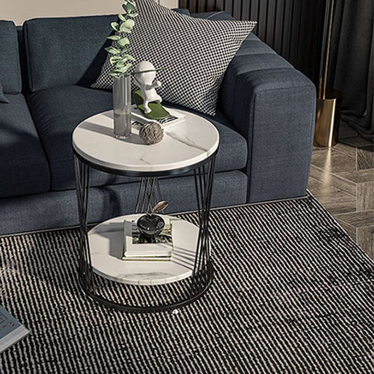 Modern Round Side Table Minimalist Slate Sofa Corner Table with Storage