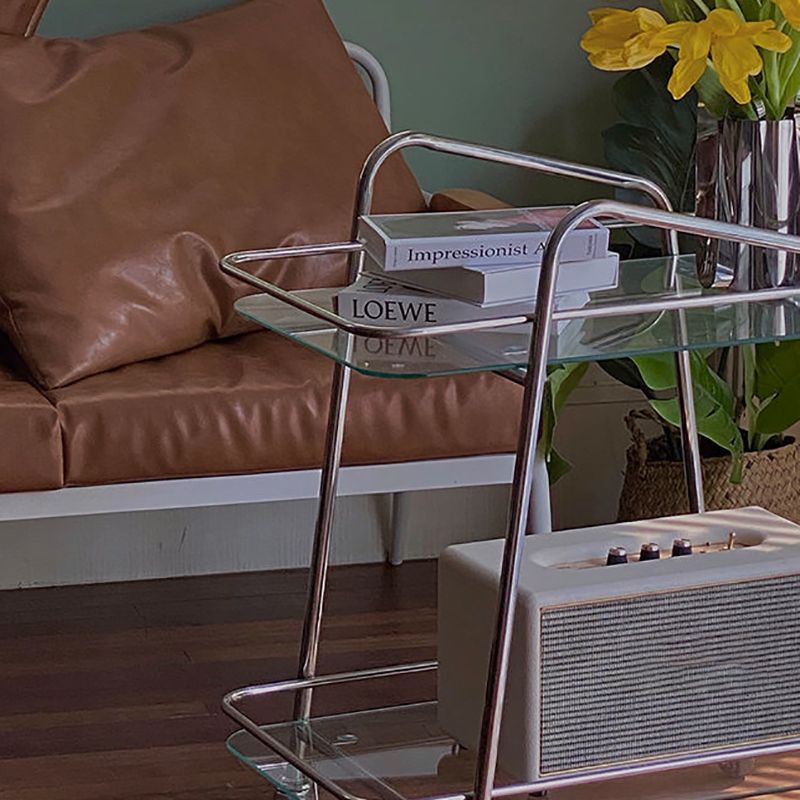 Rectangular de doble nivel contemporáneo con mesa final de vidrio de almacenamiento