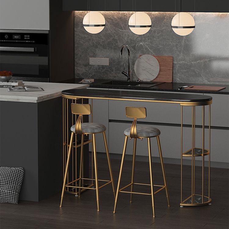 Glam Iron Bar Dining Table Stone Top Oval Indoor Bistro Table with 2-Shelf Fixed Table Clearhalo 'Bar Furniture' 'Bar Tables' 'bar_tables' 'furn' 'furn_bar_tables' 'Furniture' 'furniture_bar_tables' 'Kitchen & Dining Furniture' 1200x1200_1378b2c3-5ff1-4b7d-8308-9166ad4e680b