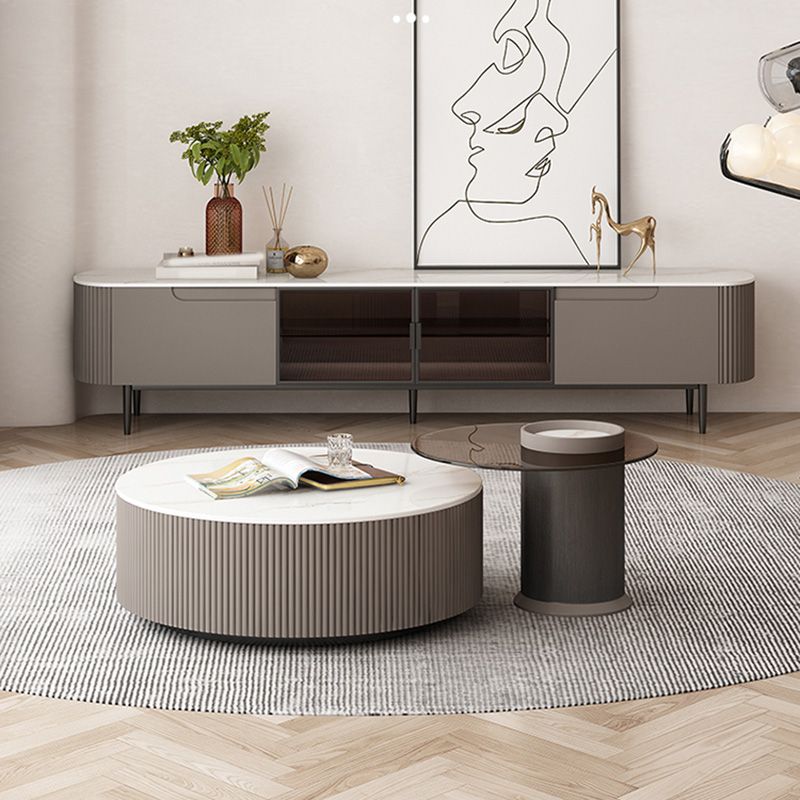 Round Slate Top Coffee Table Glam Drum Coffee Cocktail Table with Drawer Clearhalo 'Coffee & Accent Tables' 'Coffee Tables' 'coffee_tables' 'furn' 'furn_coffee_tables' 'Furniture' 'Living Room Furniture' 1200x1200_1379d56d-5f8e-462e-ae5c-ab08724ddd3e