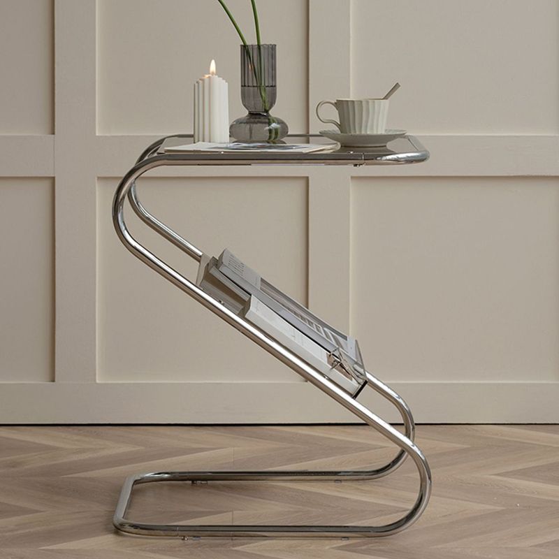 Tavolo da tavolo finale astratto in stile contemporaneo da 23,62 pollici in vetro laterale