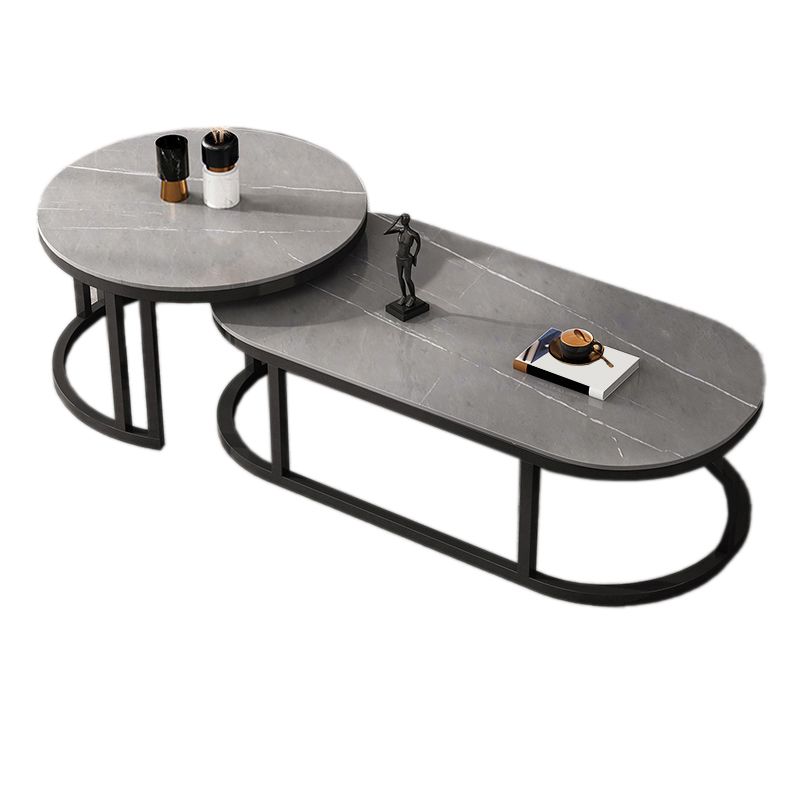 Oval Coffee Table Slate Nesting Coffee Table Set with Black Legs Clearhalo 'Coffee & Accent Tables' 'Coffee Tables' 'coffee_tables' 'furn' 'furn_coffee_tables' 'Furniture' 'Living Room Furniture' 1200x1200_137cba87-3b09-403c-8dd4-b68a620b47f7