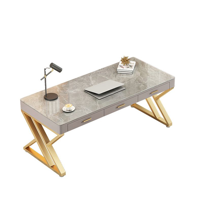 Glam Stone Writing Desk Sled Base 29.53" Tall Office Desk with Drawers Clearhalo 'furn' 'furn_office_desk' 'Furniture' 'Office Desks' 'Office Furniture' 'office_desk' 1200x1200_137fcf7e-93bb-43ca-8d2d-4fcbd0fcc0c7