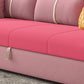 Storage Fabric Sofa Bed in Pink with Pillow Back and Square Arms