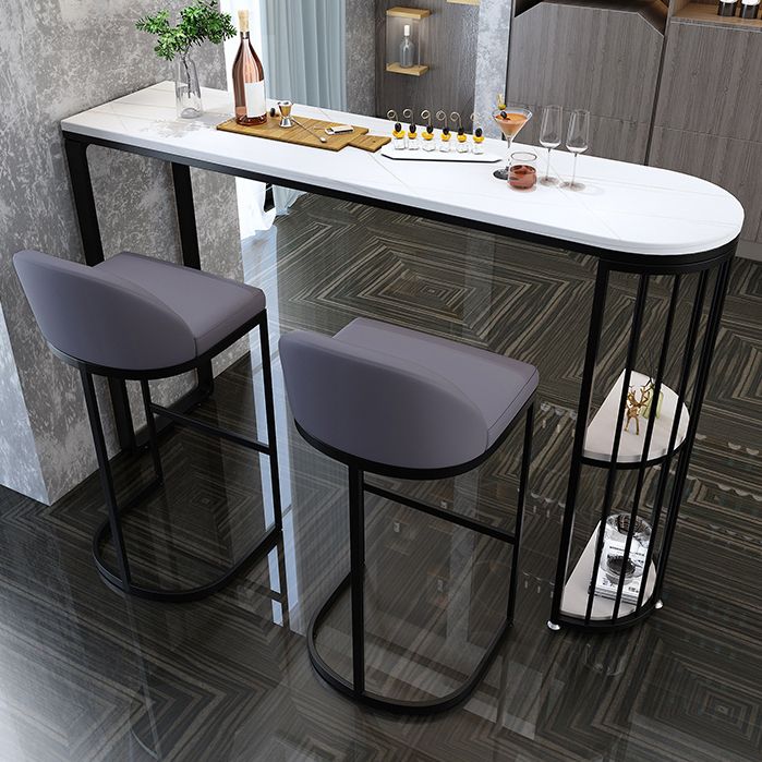 Industrial Bar Dining Table White Stone Top Iron Indoor Bistro Table with Shelf Clearhalo 'Bar Furniture' 'Bar Tables' 'bar_tables' 'furn' 'furn_bar_tables' 'Furniture' 'furniture_bar_tables' 'Kitchen & Dining Furniture' 1200x1200_1381218a-5066-409b-844e-e613da01b1b1