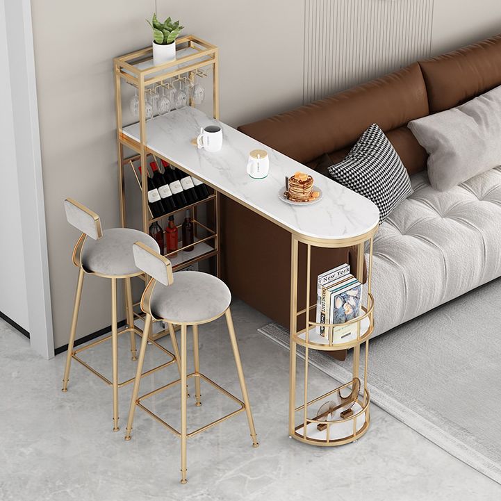 Modern Iron Bar Dining Table White Stone Top Indoor Bistro Table with Wine Rack Clearhalo 'Bar Furniture' 'Bar Tables' 'bar_tables' 'furn' 'furn_bar_tables' 'Furniture' 'furniture_bar_tables' 'Kitchen & Dining Furniture' 1200x1200_13816971-409a-4477-9526-97752ff726ed