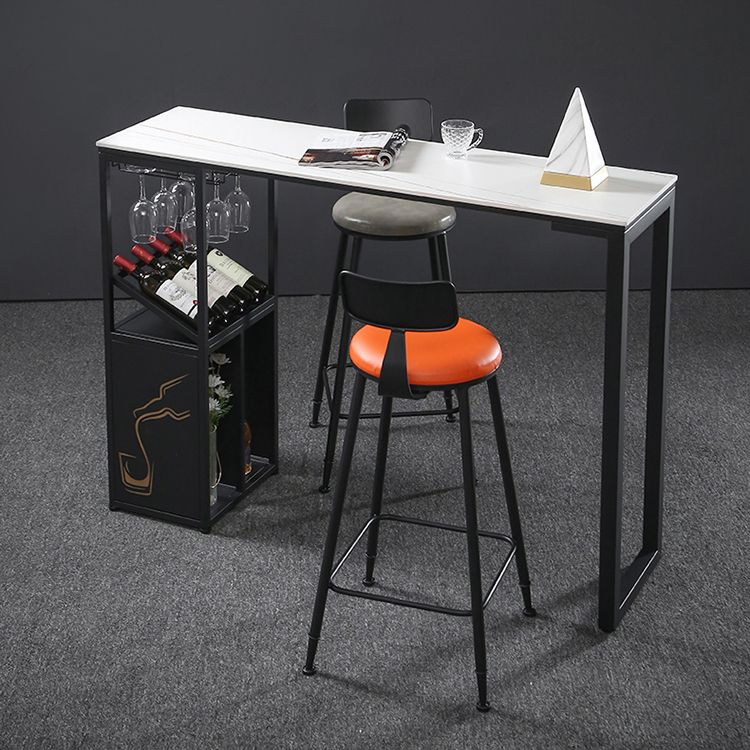 Industrial Rectangle Pub Table White Sintered Stone Bar Height Cocktail Table with Shelves Clearhalo 'Bar Furniture' 'Bar Tables' 'bar_tables' 'furn' 'furn_bar_tables' 'Furniture' 'Kitchen & Dining Furniture' 1200x1200_13834460-131f-45f3-9d29-342de4eba92d