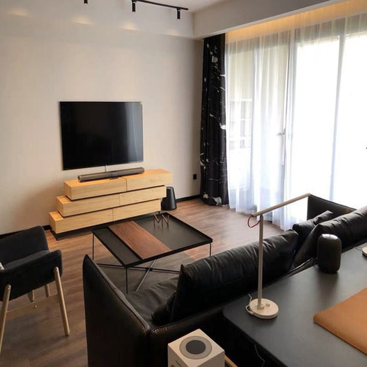 Mid-Century Modern Black Coffee Table with Iron Tray Top and Cross Legs