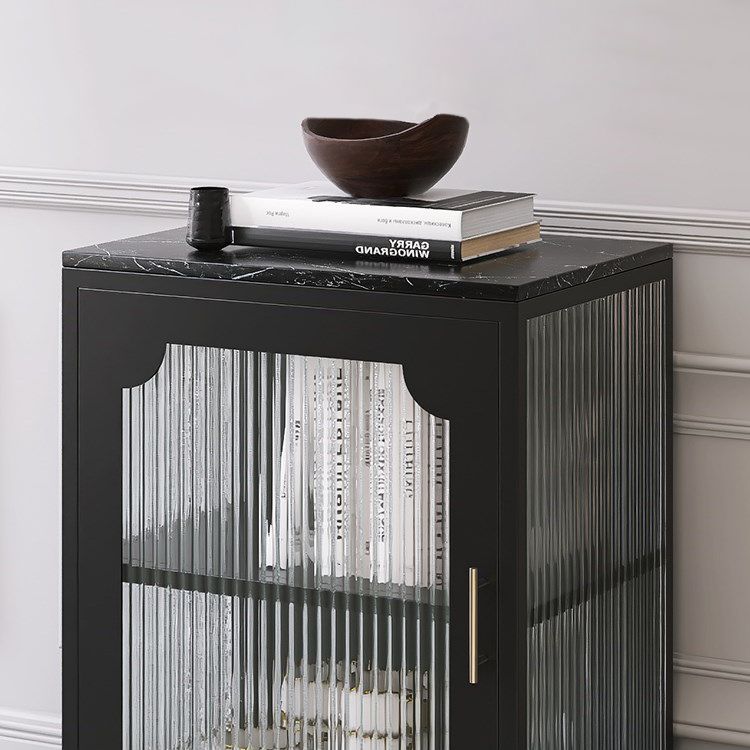 Glam Dining Server with Metal Legs Metallic Finish Sideboard with Glass Door Clearhalo 'buffet_sideboard' 'Buffets & Sideboards' 'furn' 'furn_buffet_sideboard' 'Furniture' 'Kitchen & Dining Furniture' 1200x1200_1387f18a-a78a-45d2-b308-6950295a7191