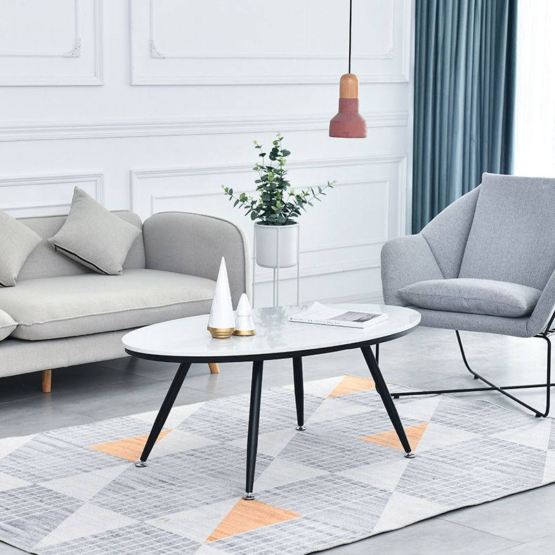 White Oval Stone Top Coffee Table with 4 Iron Legs Single Coffee Table Clearhalo 'Coffee & Accent Tables' 'Coffee Tables' 'coffee_tables' 'furn' 'furn_coffee_tables' 'Furniture' 'Living Room Furniture' 1200x1200_138a2e87-0c8d-43bb-8b27-268dc56831d7