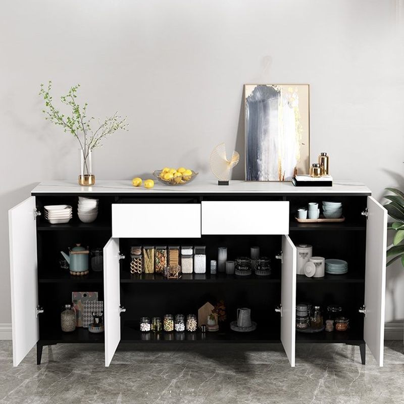 Modern Marble Sideboard Table 2-Drawer 80-inch Sideboard in White Clearhalo 'buffet_sideboard' 'Buffets & Sideboards' 'furn' 'furn_buffet_sideboard' 'Furniture' 'furniture_buffet_sideboard' 'Kitchen & Dining Furniture' 1200x1200_138d5192-2fde-4e14-aedd-3d45764e03d2