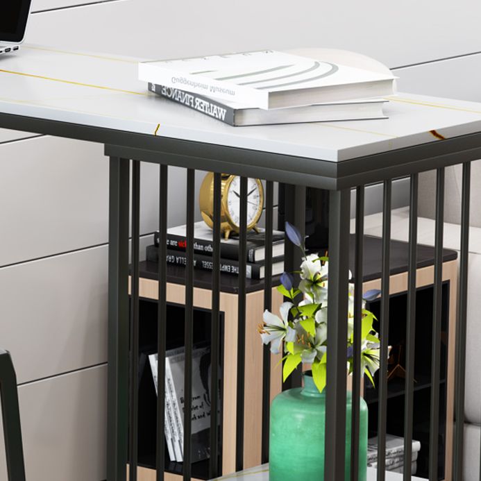 Modern Black Iron Bar Dining Table with White Stone Top Rectangle Indoor Bistro Table Clearhalo 'Bar Furniture' 'Bar Tables' 'bar_tables' 'furn' 'furn_bar_tables' 'Furniture' 'furniture_bar_tables' 'Kitchen & Dining Furniture' 1200x1200_13908e14-25db-4de0-9f63-c0a91e893b2a