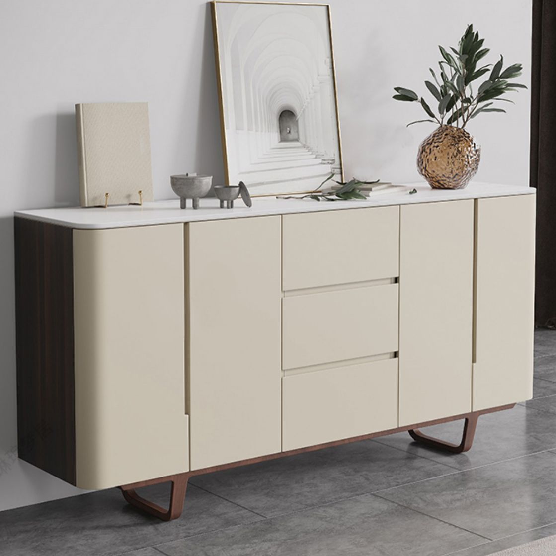 Stone Credenza Contemporary Style Sideboard with Cabinets and Drawers Clearhalo 'buffet_sideboard' 'Buffets & Sideboards' 'furn' 'furn_buffet_sideboard' 'Furniture' 'Kitchen & Dining Furniture' 1200x1200_13924e34-fe5f-4216-9c8d-fa3e9ff8926b