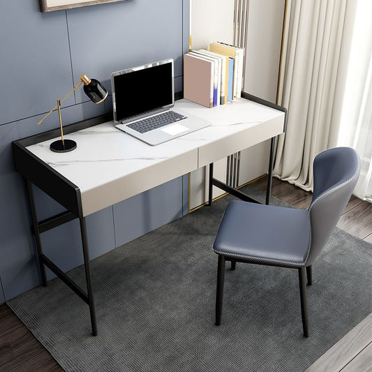 Table de bureau moderne de forme rectangulaire Bureau d'écriture en pierre en blanc et noir