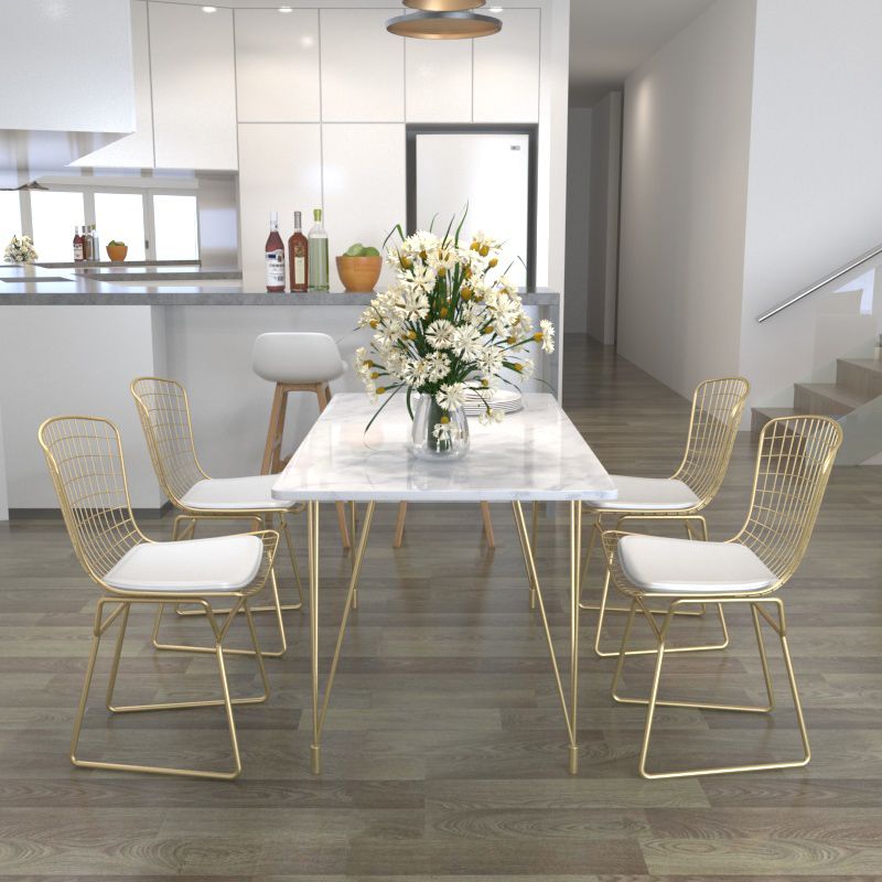 Modern 1/2/5/7 Pieces Dining Furniture Faux Marble Top Rectangle Dining Set for Home Clearhalo 'Dining Room Sets' 'Dining Tables & Seating' 'dining_room_set' 'furn' 'furn_dining_room_set' 'Furniture' 'Kitchen & Dining Furniture' 1200x1200_139924ea-7b4a-446b-bf73-cceec2cdae61