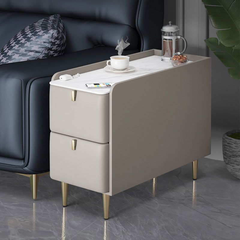 Tavola del lato superiore in ardesia rettangolare moderna 23.6 "Fine 4 gambe in metallo alto 4 gambe con 2 cassetti