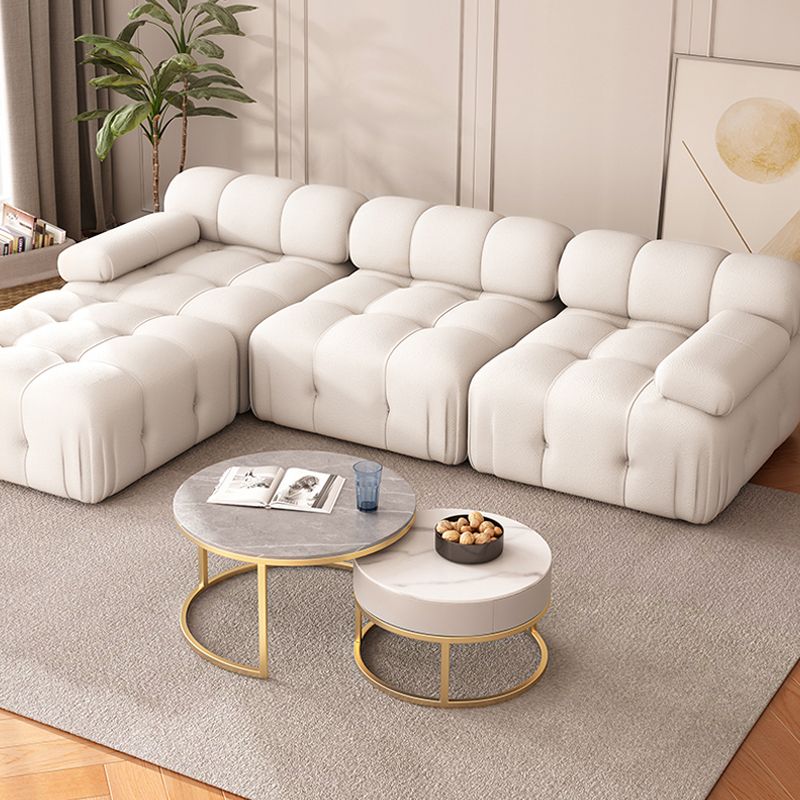 37" Wide Contemporary Sofa Fabric Tufted White Standard Seating