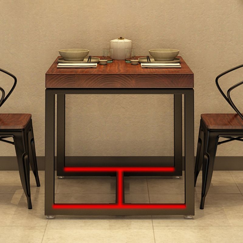Mesa de comedor superior de madera maciza Mesa cuadrada industrial con base de caballete de hierro negro