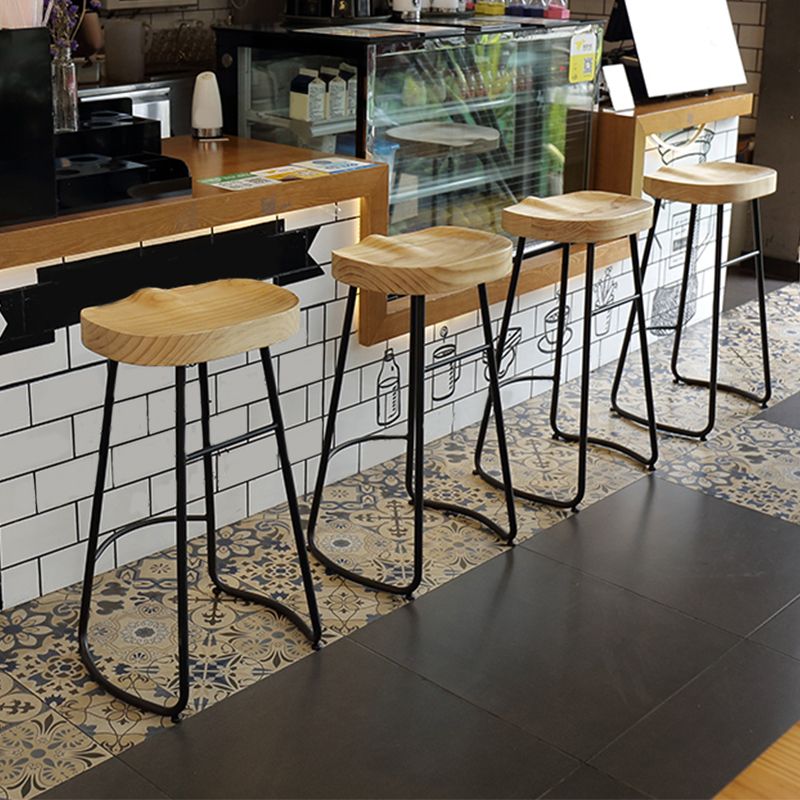 Industrial Saddle Seat Counter and Bar Stool Wood and Metal Backless Bar Stool