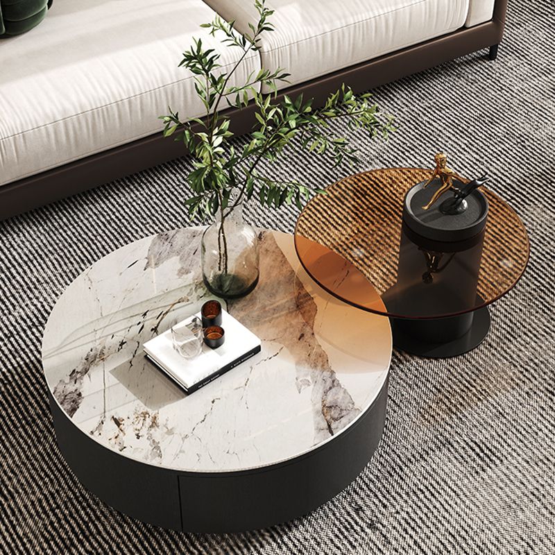 Round White Wood Coffee Table Modern Cocktail Table with Storage Clearhalo 'Coffee & Accent Tables' 'Coffee Tables' 'coffee_tables' 'furn' 'furn_coffee_tables' 'Furniture' 'Living Room Furniture' 1200x1200_13a30994-fee9-4c4c-ac26-6cbce4aaf3e4