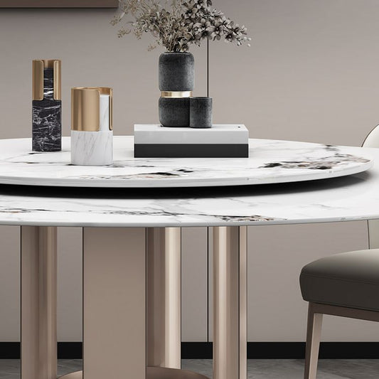 Round Stone Dining Room Table Traditional Luxury Table with Pedestal Casual