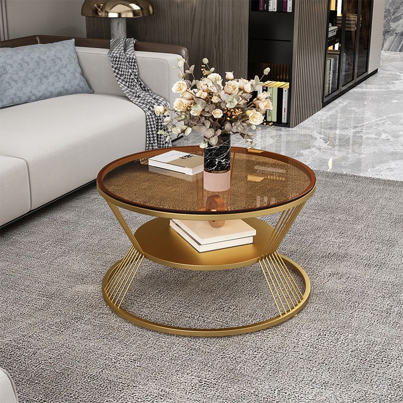 No Distressing Round Coffee Table Frame Single Coffee Table with Shelf Clearhalo 'Coffee & Accent Tables' 'Coffee Tables' 'coffee_tables' 'furn' 'furn_coffee_tables' 'Furniture' 'Living Room Furniture' 1200x1200_13a5daa5-450e-4c1f-90f9-6772d80d6281
