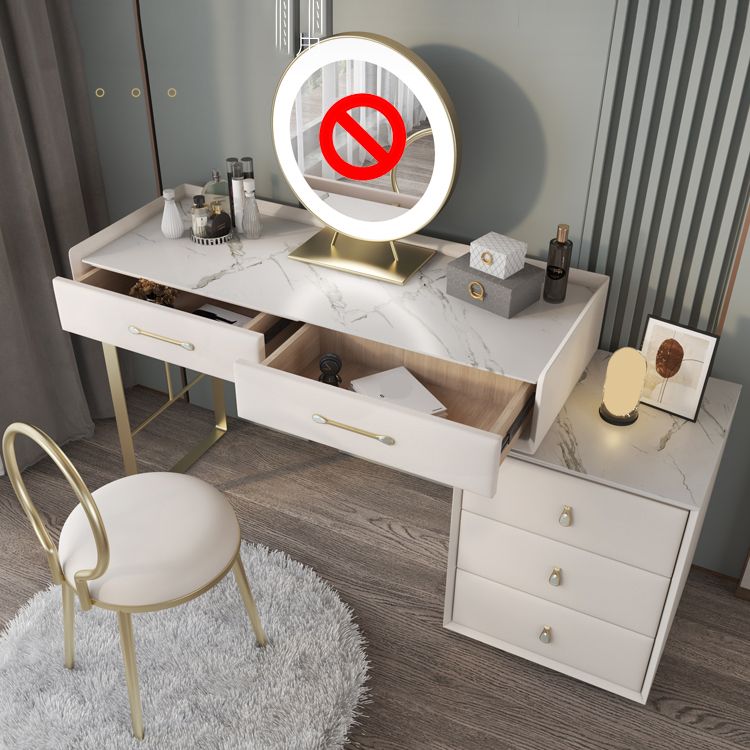 Luxurious Metal Vanity Set with Stool Stone Top Dressing Table