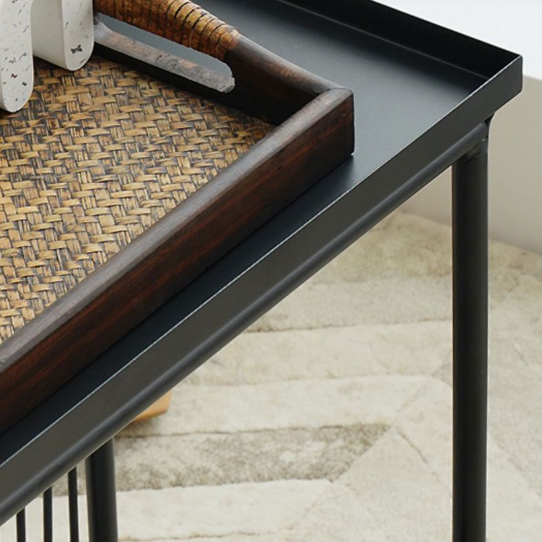 Rectangle Glass/ Metal Top Side Table 27.5" Tall 4 Legs End Table with Shelf