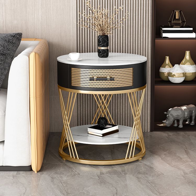 Modernistic Metal Frame End Table Slate Top Round Side End Table Clearhalo 'Coffee & Accent Tables' 'End & Side Tables' 'end_side_tables' 'furn' 'furn_end_side_tables' 'Furniture' 'Living Room Furniture' 1200x1200_13abcb8d-af90-4979-a41b-2555813edd15
