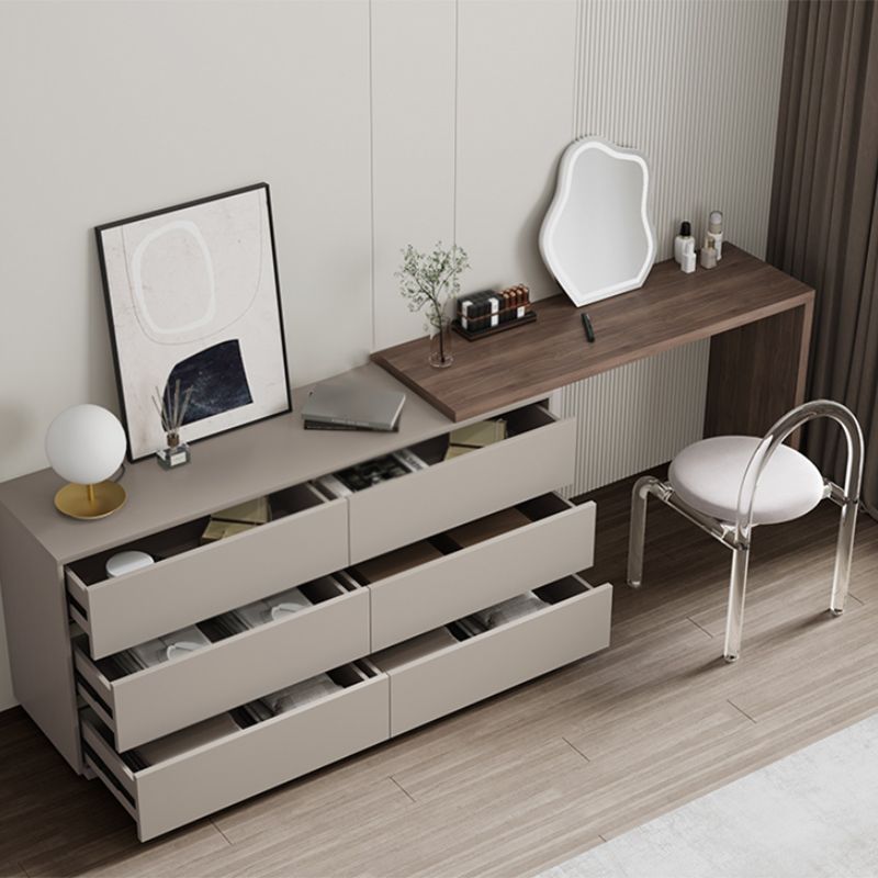 Camera da letto in legno massiccio marrone moderno in piedi con vanità per il trucco del cassetto