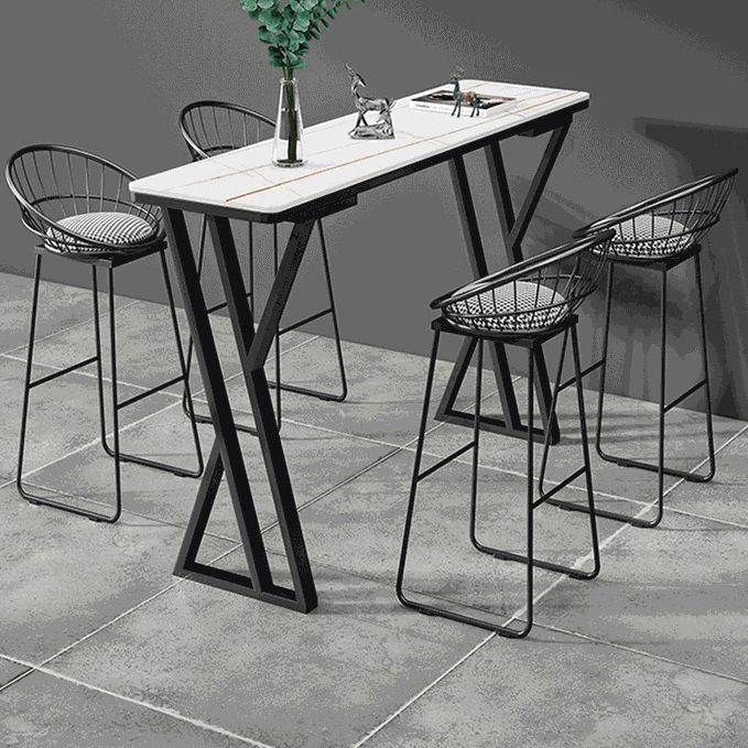 Stone Bar Dining Table Industrial Bar Dining Table with Double Pedestal Base Clearhalo 'Bar Furniture' 'Bar Tables' 'bar_tables' 'furn' 'furn_bar_tables' 'Furniture' 'furniture_bar_tables' 'Kitchen & Dining Furniture' 1200x1200_13afc7d3-838a-4661-8363-42ec6d3d7dc4