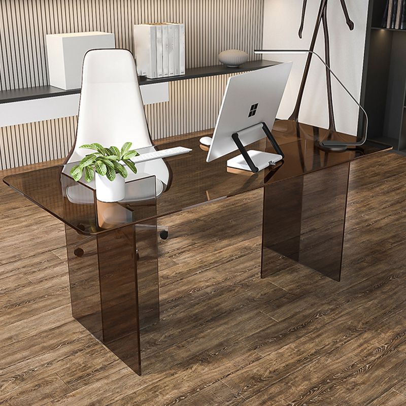 Glass Contemporary Rectangular Dining Table Clear Glass Table with Double Pedestal Clearhalo 'Dining Tables & Seating' 'Dining Tables' 'dining_table' 'furn' 'furn_dining_table' 'Furniture' 'furniture_dining_table' 'Kitchen & Dining Furniture' 'kitchen' 'kitchen_dining_table' 1200x1200_13ba8c88-5b23-4fab-9d6f-93ac74096e1a