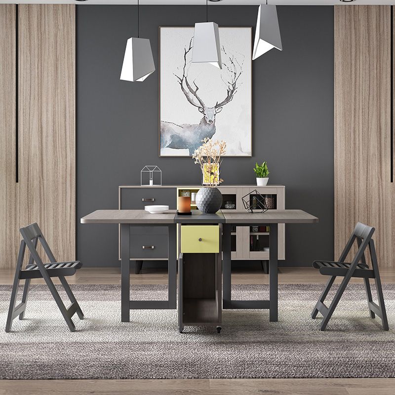Modern Folding Dining Table Rectangle Tabletop with 2 Drawers Clearhalo 'Dining Tables & Seating' 'Dining Tables' 'dining_table' 'furn' 'furn_dining_table' 'Furniture' 'Kitchen & Dining Furniture' 1200x1200_13bdd7a2-55f0-4d75-b733-5f37c4eb813a