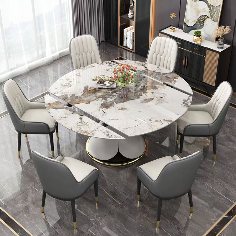 Glam Style Sintered Stone Table Pedestal Dining Table for Kitchen Clearhalo 'Dining Tables & Seating' 'Dining Tables' 'dining_table' 'furn' 'furn_dining_table' 'Furniture' 'Kitchen & Dining Furniture' 1200x1200_13bfd76b-ba41-47e6-9595-894a88a79c08