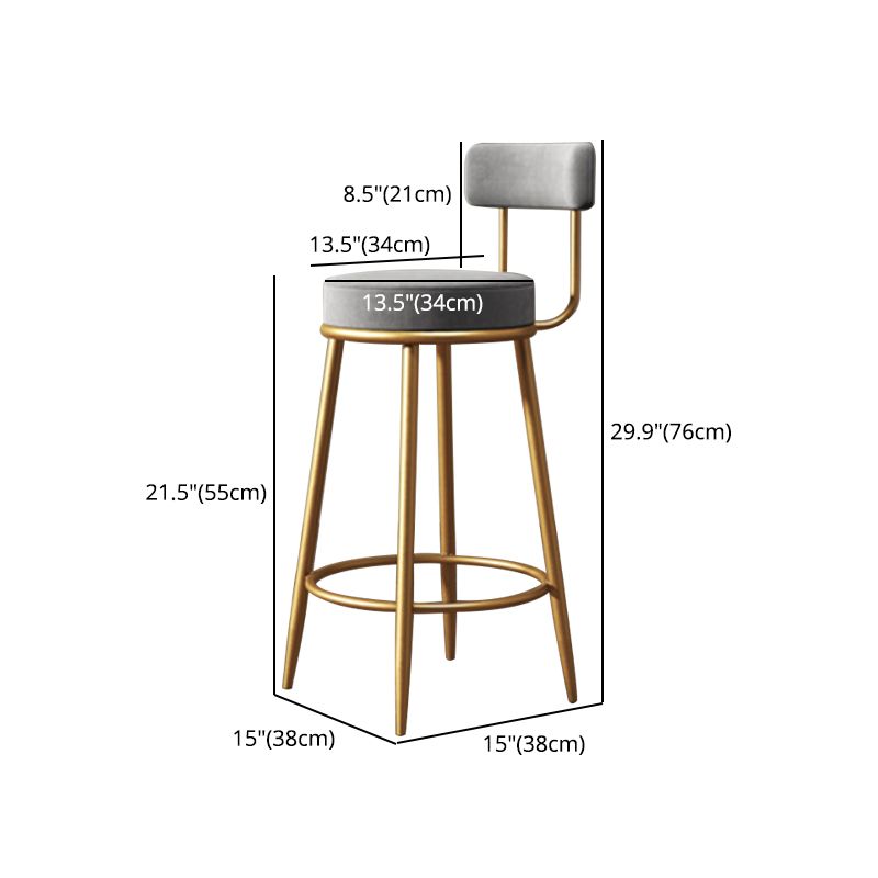 Glam Armless Backrest Counter Stool Iron Household Bar Stool with Velvet Cushion and Pedal Clearhalo 'Bar Furniture' 'Bar Stools' 'bar_stools' 'furn' 'furn_bar_stools' 'furniture_bar_stools' 'Kitchen & Dining Furniture' 'kitchen&dining_furn' 'kitchen' 'kitchen_furn' Furniture' 1200x1200_13bff169-bed3-4bcb-8c14-fae7c7040ed1