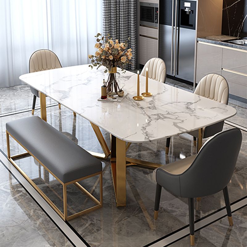 Traditional Luxury Metal Base Table Rectangle Dinner Table for Home Clearhalo 'Dining Tables & Seating' 'Dining Tables' 'dining_table' 'furn' 'furn_dining_table' 'Furniture' 'Kitchen & Dining Furniture' 1200x1200_13c035d9-bdc5-480a-9835-b8fb3970c22e