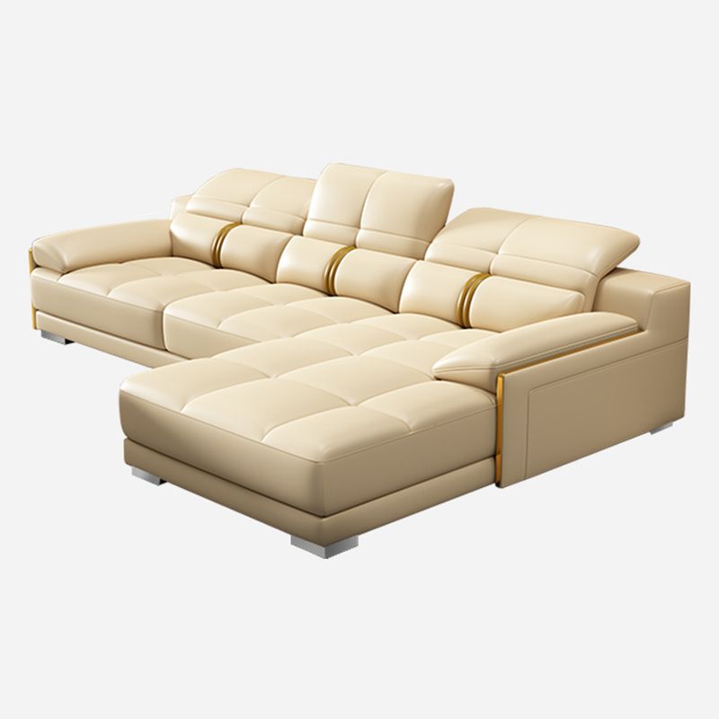 Genuine Leather Pillow Top Arm Sofa Cream Sectional with Removable Cushions Clearhalo 'furn' 'furn_sectionals' 'Furniture' 'furniture_sectionals' 'kitchen' 'kitchen_sectionals' 'Living Room Furniture' 'Sectionals' 1200x1200_13c191c3-a0ee-4000-909d-f17df3d740f6