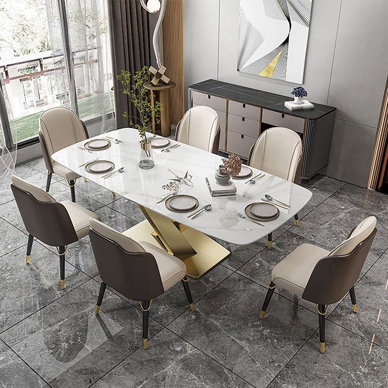 Glam Dinette Set 1/2/5/7 Pieces Rectangle White Sintered Stone Top Dining Table Set Clearhalo 'Dining Room Sets' 'Dining Tables & Seating' 'dining_room_set' 'furn' 'furn_dining_room_set' 'Furniture' 'furniture_dining_room_set' 'Kitchen & Dining Furniture' 1200x1200_13c58938-8084-44ef-bdb3-f77c1cace0b2