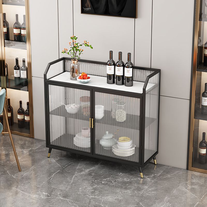 Sideboard moderna con server da pranzo in metallo a 2 porte di vetro con 4 gambe
