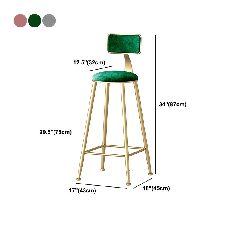 Nordic Style Backrest Counter Stool Iron Cafe Bar Stool with Velvet Cushion and Pedal Clearhalo 'Bar Furniture' 'Bar Stools' 'bar_stools' 'furn' 'furn_bar_stools' 'Furniture' 'furniture_bar_stools' 'Kitchen & Dining Furniture' 1200x1200_13cb5a84-7279-44a2-829b-2a6dcff204f3