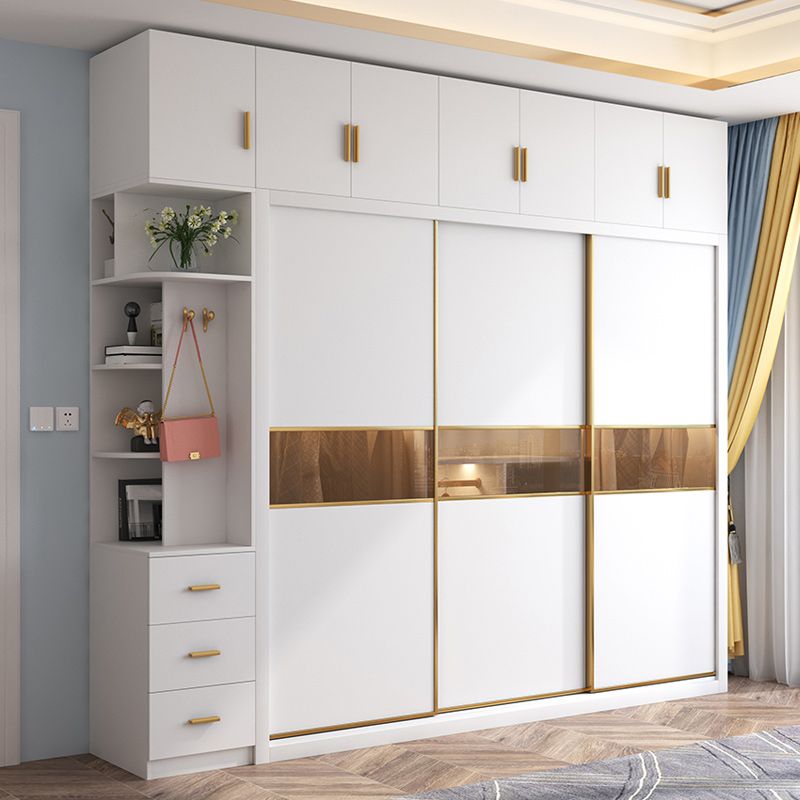 Wit gemanipuleerde houten garderobe armoire moderne schuifdeur garderobe